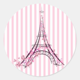 Roze harten & vlinders Parijs Eiffeltoren Feest Ronde Sticker