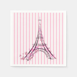 Roze harten & vlinders Parijs Eiffeltoren Feest Servet