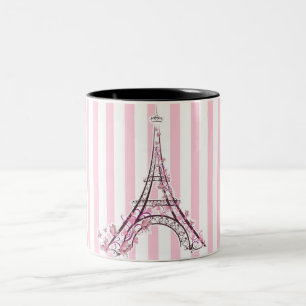 Roze harten & vlinders Parijs Eiffeltoren Tweekleurige Koffiemok