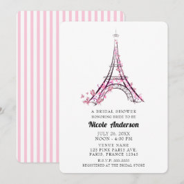 Roze Harten Vlinders Paris Eiffeltoren Bruid Kaart