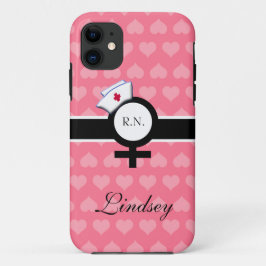 Roze harten+Vrouwelijk teken+Verpleegstershoed/Naa iPhone 11 Hoesje