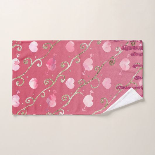 Roze harten warm roze glitter-patroonontwerp bad handdoek (Handdoek)