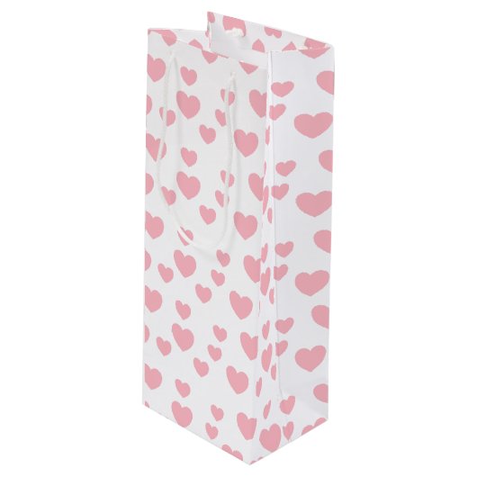 Roze harten wijn cadeautas (Voorkant Gekanteld)