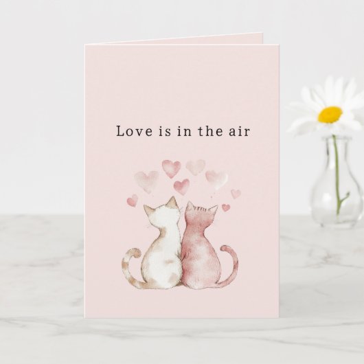 Roze harten Witte katten Liefde Kaart (Kleine Plant)