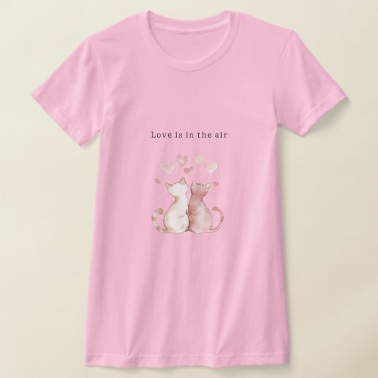 Roze harten Witte katten Liefde T-shirt (Laagn)