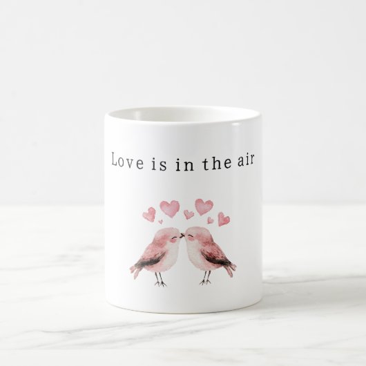Roze harten Witte Vogels Liefde Koffiemok (Center)