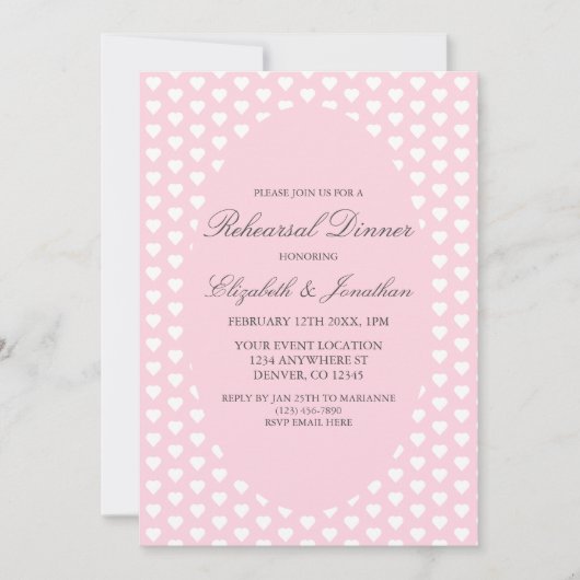 Roze harten Woestende Rehearsal Dinner Kaart (Voorkant)