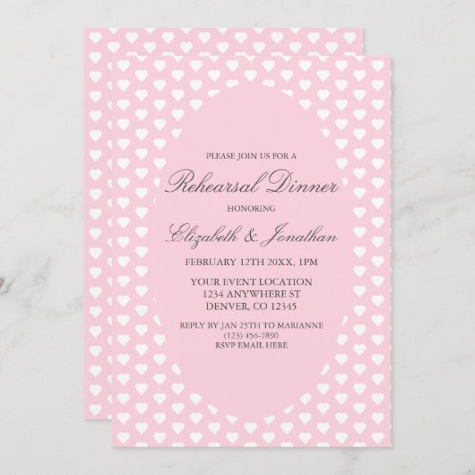 Roze harten Woestende Rehearsal Dinner Kaart (Voorkant / Achterkant)