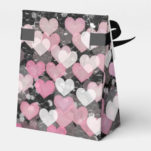 Roze Harten Zwart Faux Glitter Zwart Bow Bedankdoosjes (Achterkant)
