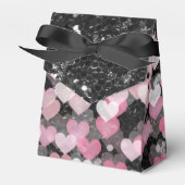 Roze Harten Zwart Faux Glitter Zwart Bow Bedankdoosjes (Voorkant Zijde)