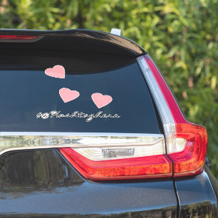 Roze harten zwevend  Naam  Script Autodecal Sticker