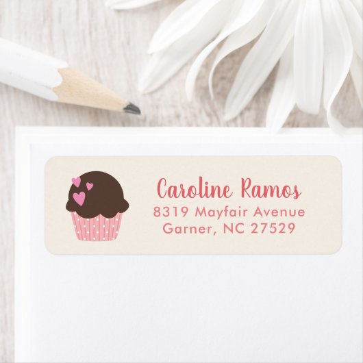 Roze hartencake Kinder Return-adres Etiket (Insitu)