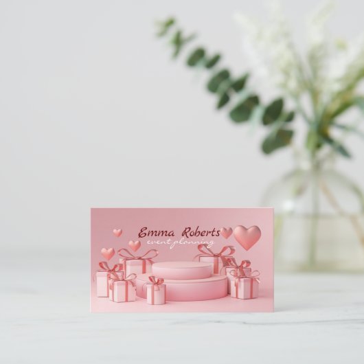 Roze hartendoos Visitekaartje (Staand voorkant)