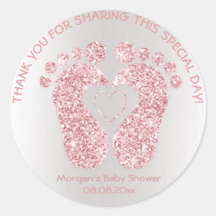 Roze hartenet Baby shower Glitter Hartelijk dank Ronde Sticker