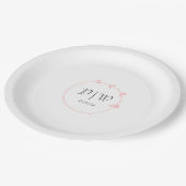 Roze Hartenkrans Monogram Huwelijk Papieren Bordje (Gekanteld)