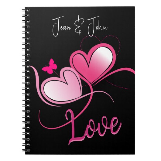 roze hartenliefde met vlinder notitieboek (Voorkant)