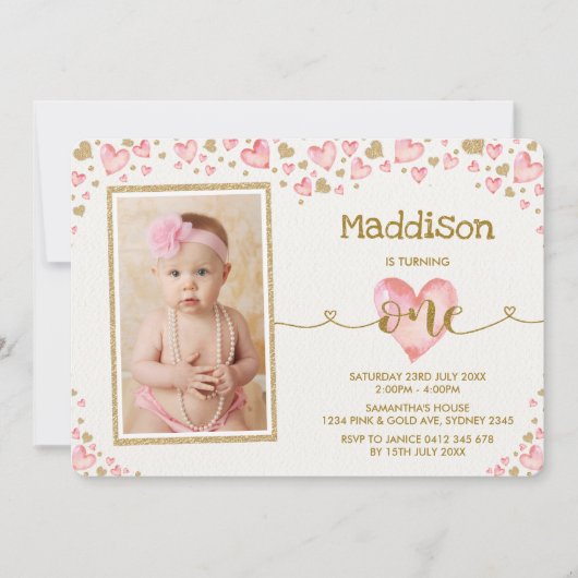 Roze hartenliefhebber eerste eerste verjaardag Uit Kaart (Voorkant)