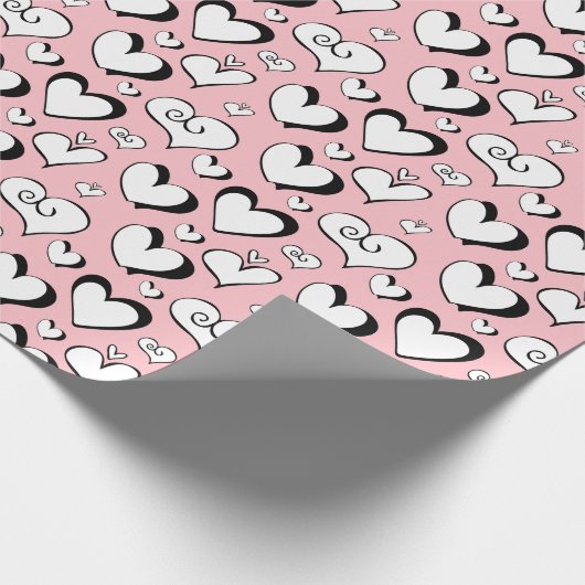 Roze hartenpakpapier cadeaupapier (Hoek)