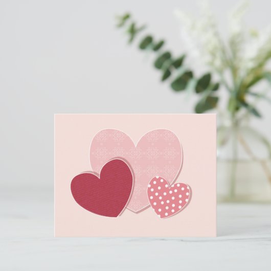 Roze hartenpapiersticker briefkaart (Staand voorkant)