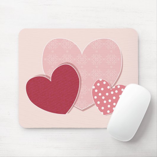 Roze hartenpapiersticker muismat (Met muis)