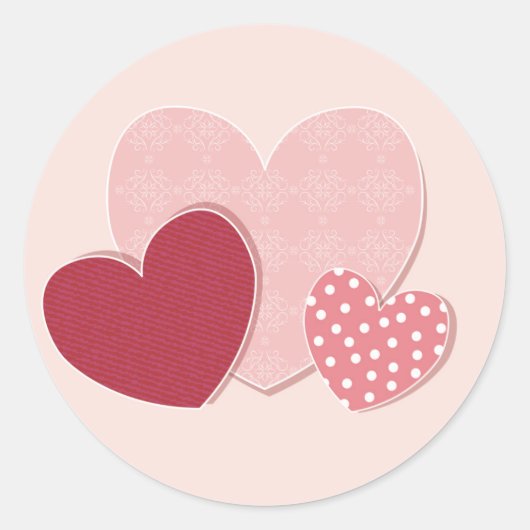 Roze hartenpapiersticker ronde sticker (Voorkant)