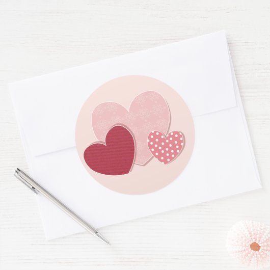 Roze hartenpapiersticker ronde sticker (Envelop)
