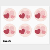 Roze hartenpapiersticker ronde sticker (Vel)