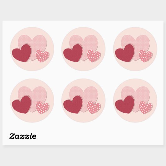 Roze hartenpapiersticker ronde sticker (Vel)