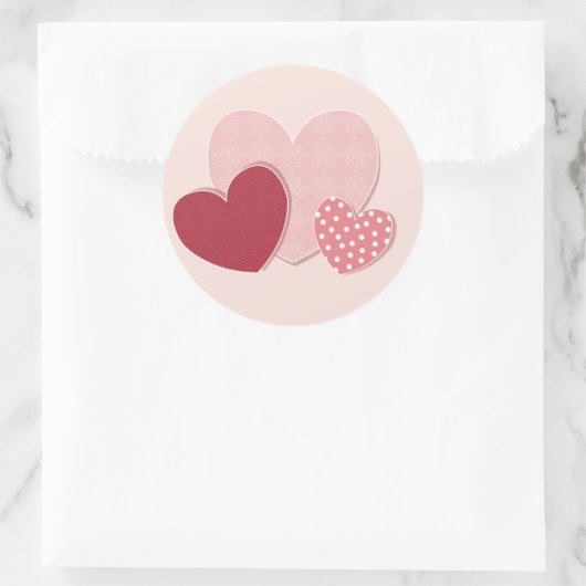 Roze hartenpapiersticker ronde sticker (Tas)
