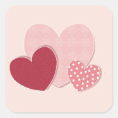 Roze hartenpapiersticker vierkante sticker (Voorkant)