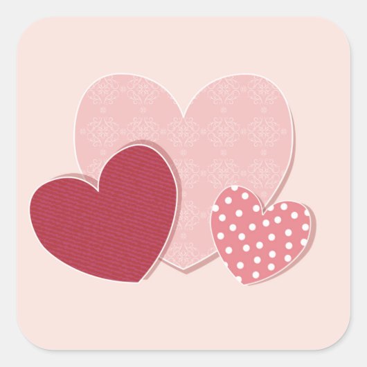 Roze hartenpapiersticker vierkante sticker (Voorkant)