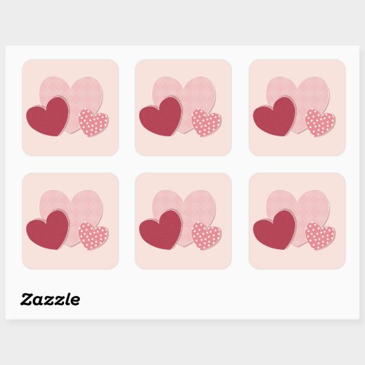 Roze hartenpapiersticker vierkante sticker (Vel)