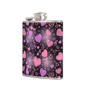 Roze hartenpatroon 01 zwarte BG Heupfles (Links)