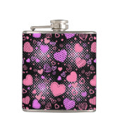 Roze hartenpatroon 01 zwarte BG Heupfles (Voorkant)