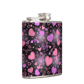 Roze hartenpatroon 01 zwarte BG Heupfles (Rechts)