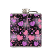 Roze hartenpatroon 01 zwarte BG Heupfles (Achterkant)