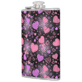 Roze hartenpatroon 01 zwarte BG Heupfles (Links)