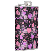 Roze hartenpatroon 01 zwarte BG Heupfles (Rechts)