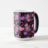 Roze hartenpatroon 01 zwarte BG Magische Mok (Voorkant rechts)