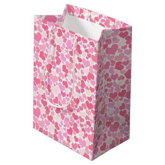 Roze hartenpatroon - Gift Bag Medium Cadeauzakje (Achterkant Gekanteld)