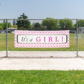 Roze hartenpatroon Het is een meisje Spandoek (Insitu)