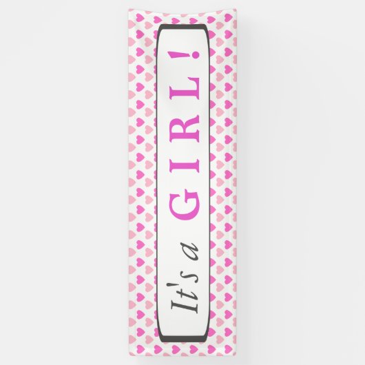 Roze hartenpatroon Het is een meisje Spandoek (Verticaal)