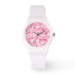 Roze hartenpatroon - Let op Horloge