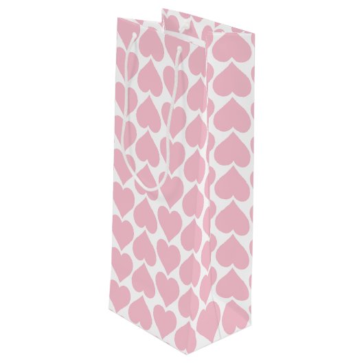 Roze hartenpatroon, romantisch, liefde wijn cadeautas (Achterkant Gekanteld)