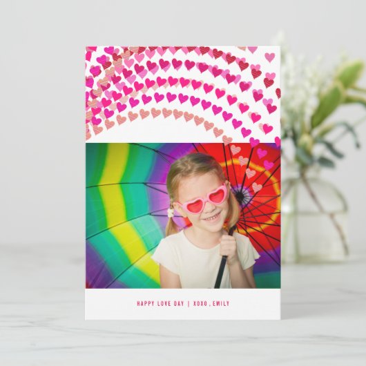 Roze hartenprinsesfoto's Valentijnsdag Fotokaart Feestdagenkaart (Staand voorkant)