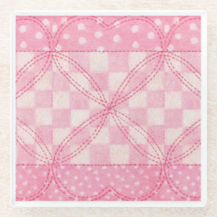 ROZE HARTENQUILT Glas coaster Glazen Onderzetter