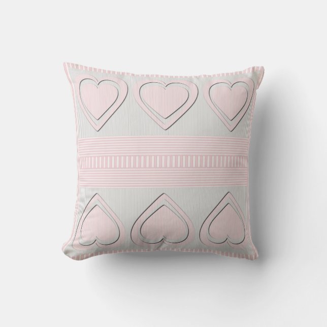 Roze hartenretropatroonstrips - Pillow Kussen (Voorkant)