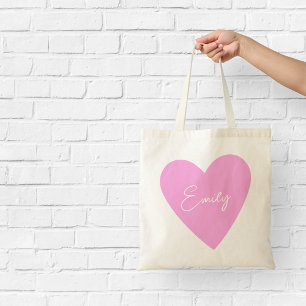 Roze hartentote met naam voor dames tote bag