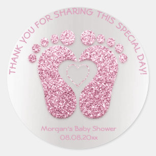Roze hartenvoeten Baby shower Favor Bedankt Meisje Ronde Sticker