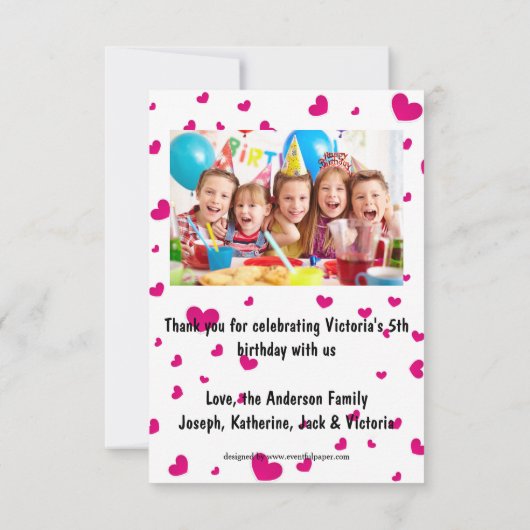 Roze hartfoto's - 3x5 bedankt voor je platte kaart (Achterkant)